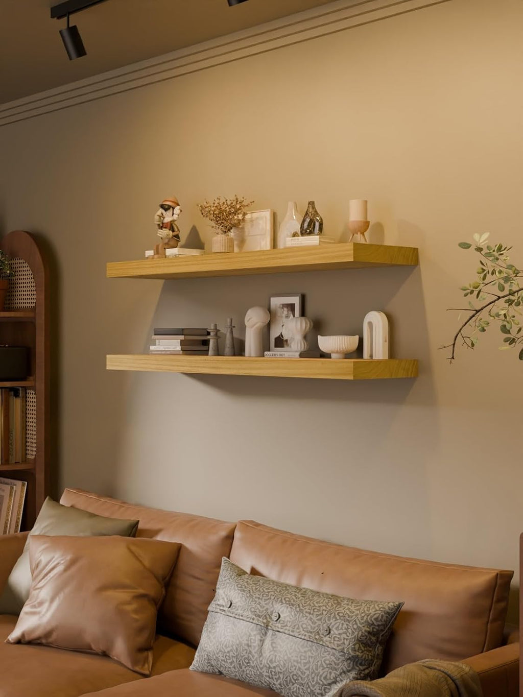 48 Inch Extra Long Floating Shelves, Set of 2 Deep Floating Shelves 12in Depth, Floating Shelves Long Heavy Duty Wood Shelves for Wall, Solid Wood Sleek Light Brown