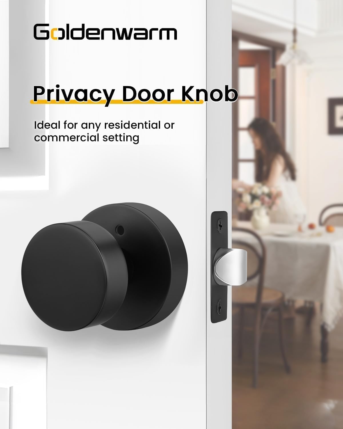 Goldenwarm Black Door Knobs Interior, Zinc Alloy Matte Black Privacy Door Knob, Interior Door Knobs for Bathroom, Bedroom Door Knob, Heavy Duty Round Ball (5 Pack)