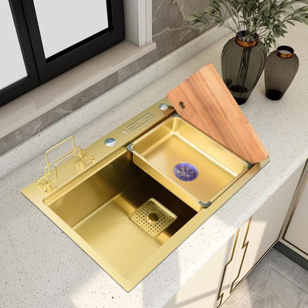 Kitchen Sinks, Single Bowl Beautiful and Stainless Steel Sink Bar Counter Single Bowl Sink Bare Sink (68 * 46 * 22Cm