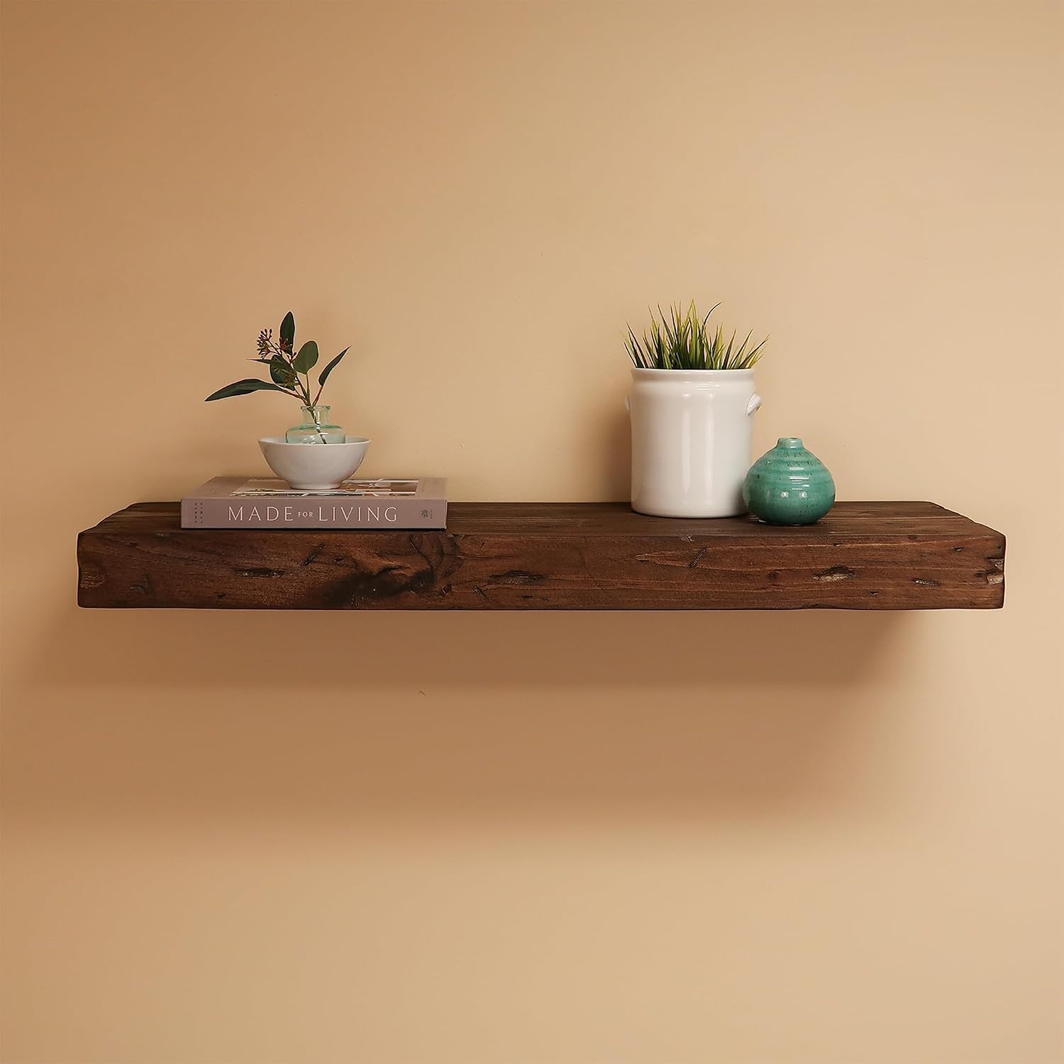 Urbandi Rustic Distressed Floating Shelves, Set of 2, Handmade Out of Pine Wood, 3 Inch Thick, Made in USA (Provincial, 36Lx3Hx6D)