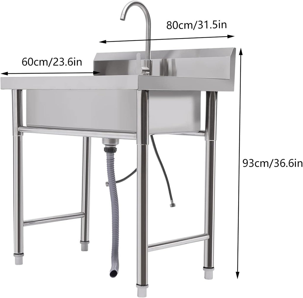 Commercial Stainless Steel Sink, Cold & Hot Water Double Basin Triple Utility Wash Sink, 360° Rotation and Double Layer Filter, Used for Garages, Laundry Room, Kitchen, Restaurant, Farm, Backyard