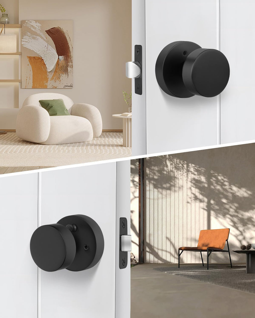 Goldenwarm Black Door Knobs Interior, Zinc Alloy Matte Black Privacy Door Knob, Interior Door Knobs for Bathroom, Bedroom Door Knob, Heavy Duty Round Ball (5 Pack)
