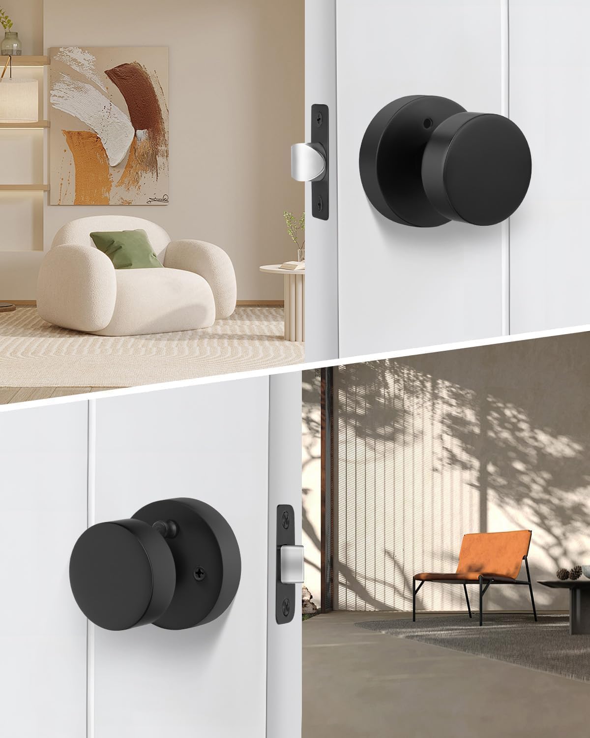 Goldenwarm Black Door Knobs Interior, Zinc Alloy Matte Black Privacy Door Knob, Interior Door Knobs for Bathroom, Bedroom Door Knob, Heavy Duty Round Ball (5 Pack)