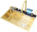 JATIBOSH Undermount Kitchen Sink, Gold Workstation Kitchen Sink Stainless Steel Kitchen Sink, Handmade Deep Single Bowl Sink with Accessories (Size : 68x45cm)