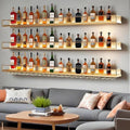 Wall-Mounted Metal Wine Rack with LED Lights 3-Tier Floating Bar Shelves with Wine Glass Rack Large Wine Bottle Display Rack Hanging Shelf, for Home Bar Dining Room Decorative (gold, 120cm/47.2in)