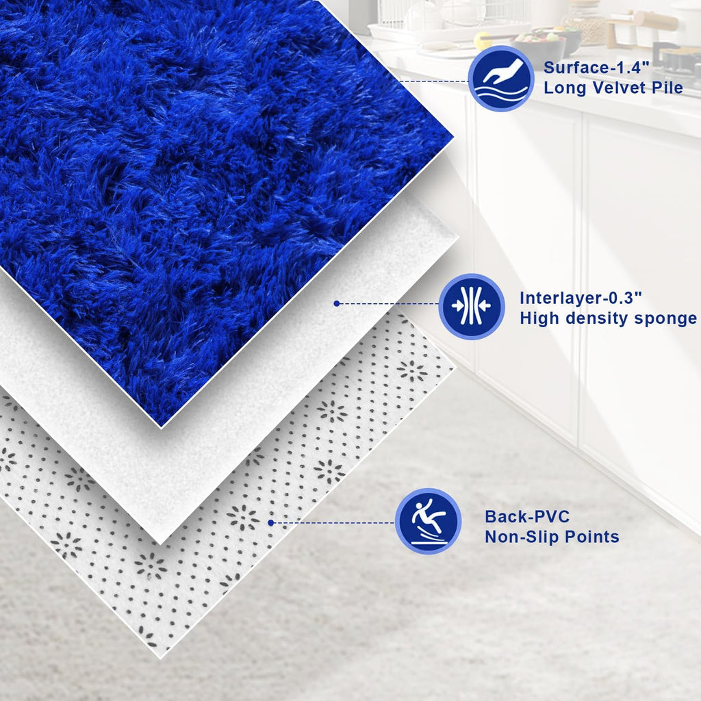 Extra Large 10x14ft Fuzzy Rug Blue Fluffy Rug for Living Room, Big Plush Non-Skid Shag Carpet, Soft Shaggy Rugs for Bedroom Indoor Modern Home Decor