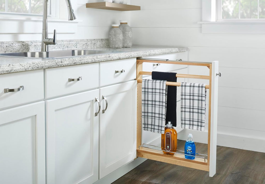 Rev-A-Shelf Wood Base Towel Bar Filler Pullout Organizer for New Kitchen Applications w/BB Soft-Close