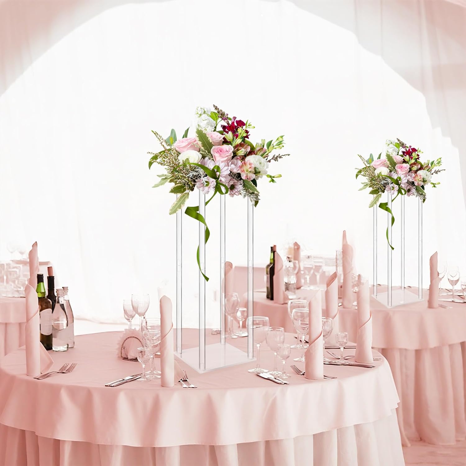 10Pc Tall Acrylic Vases Wedding Centerpieces for Tables - 20inch Clear Floral Stand Column Geometric Centerpiece Stands for Wedding Birthday Party Home Table Decorations