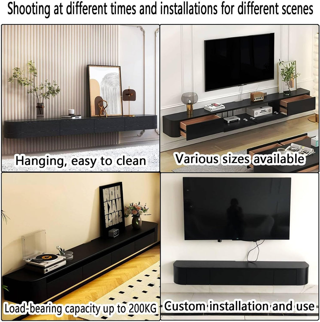 Floating TV Stand with Drawers for Bedroom,Solid Wood Living Room tv Stand,Suitable for Various scenarios Wall Shelf TV Cabinet Black, 78.7'