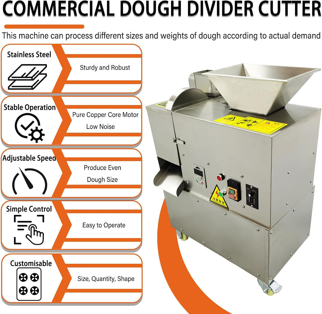 Electric Dough Divider Cutter Machine, Stainless Steel, 110V | Multifunctional Quantitative Partition, For Bread Bagel Cookie Noodle, 5g-500g Capacity