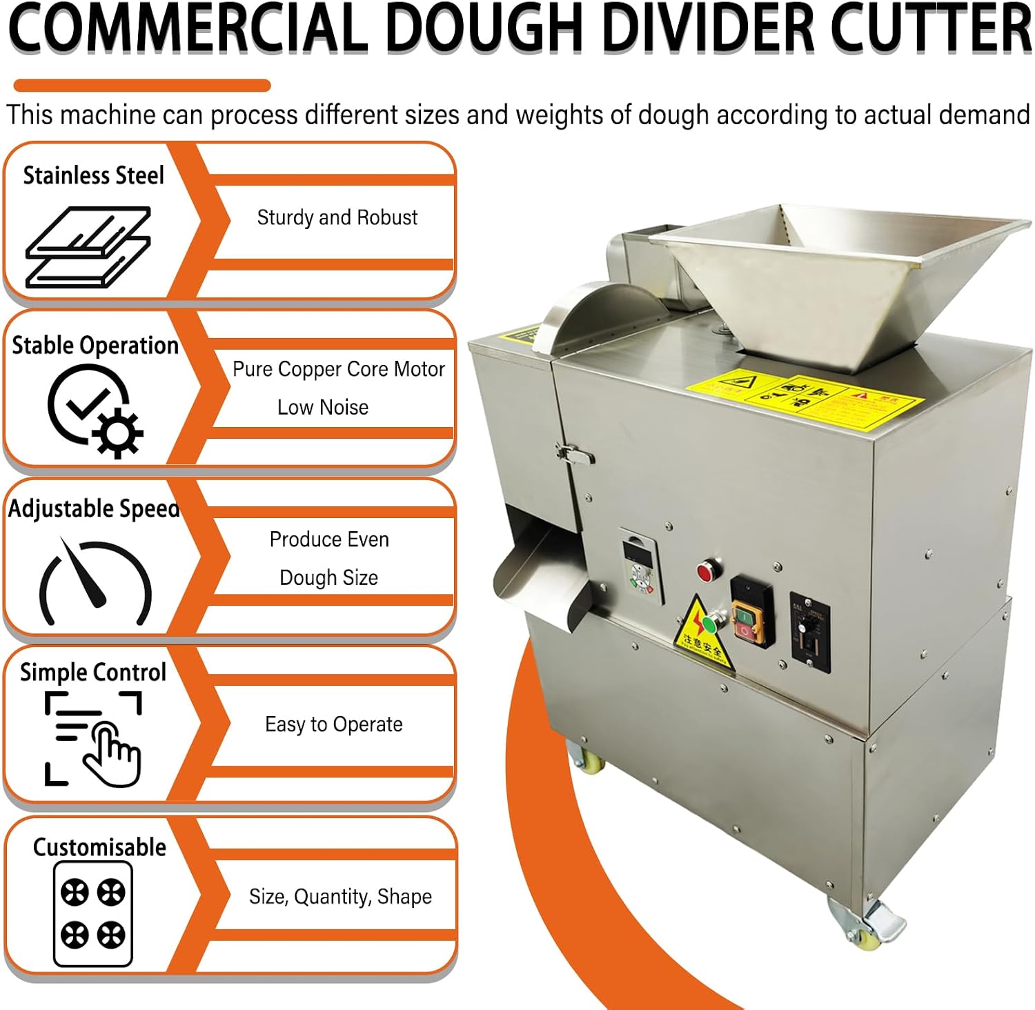 Electric Dough Divider Cutter Machine, Stainless Steel, 110V | Multifunctional Quantitative Partition, For Bread Bagel Cookie Noodle, 5g-500g Capacity