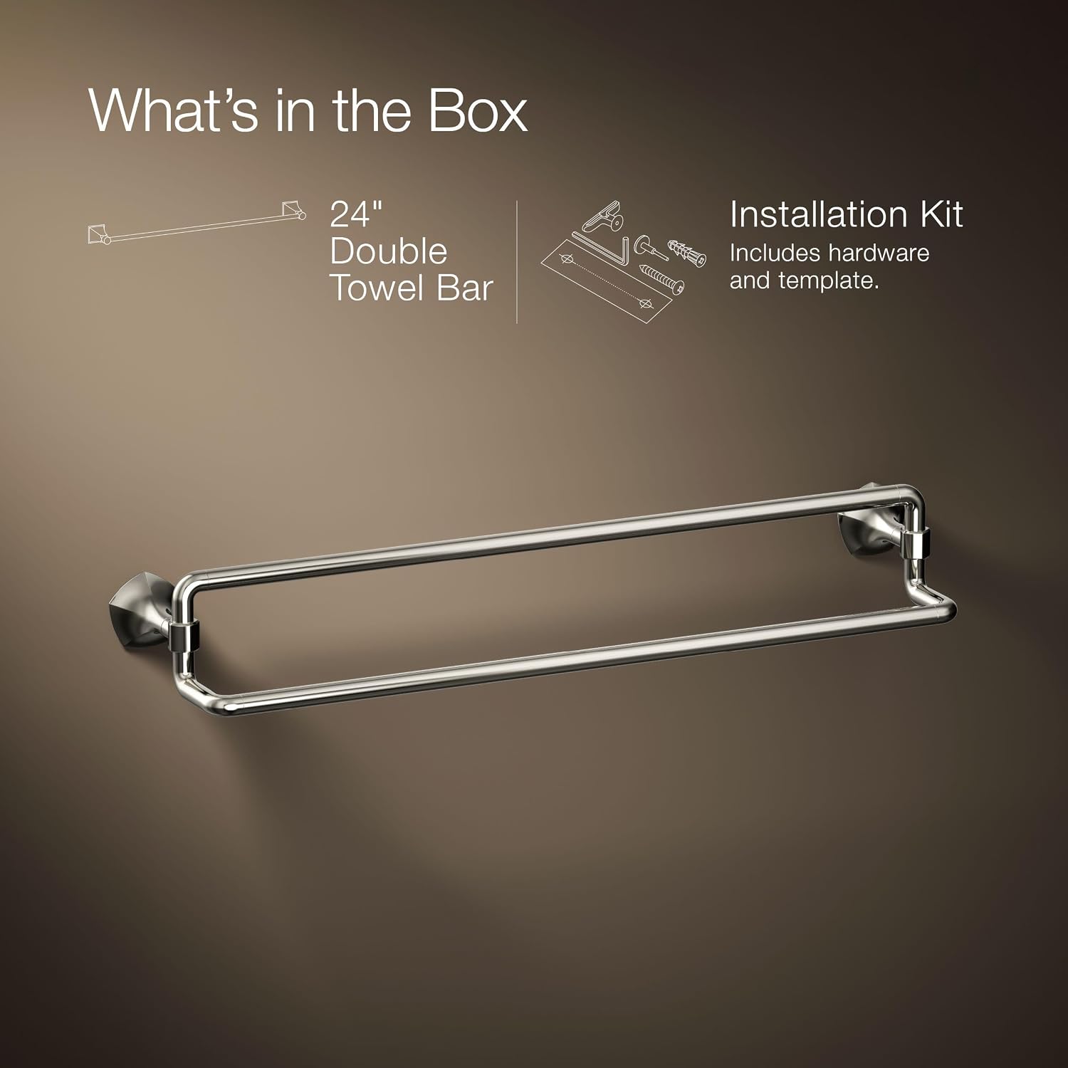 Kohler 27062-SN Occasion® 24' Double Towel bar, Vibrant Polished Nickel