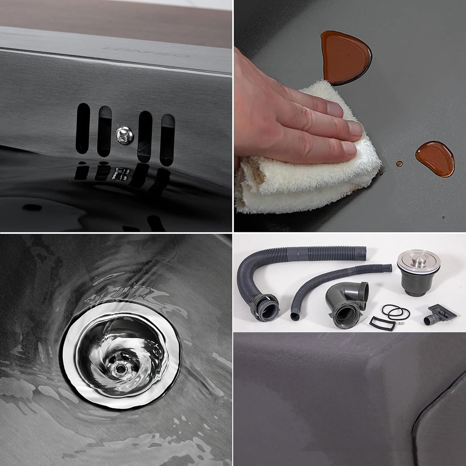 JATIBOSH Silver Kitchen Sink Drop in 3 Hole Workstation Stainless Steel Sink, Nano Coating, Single Bowl Sink with Drain Assembly Set (Color : Silver, Size : 60 * 45cm)