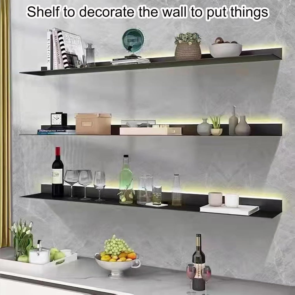 Corner Ledge Wall Shelf,Wall Mounted Light-Emitting Shelves, Storage Shelf Floating Display Shelf LED Light Up Can Hold A Lot of Things Objects are Not Easy to Fall (Color : Noir, Size : 120
