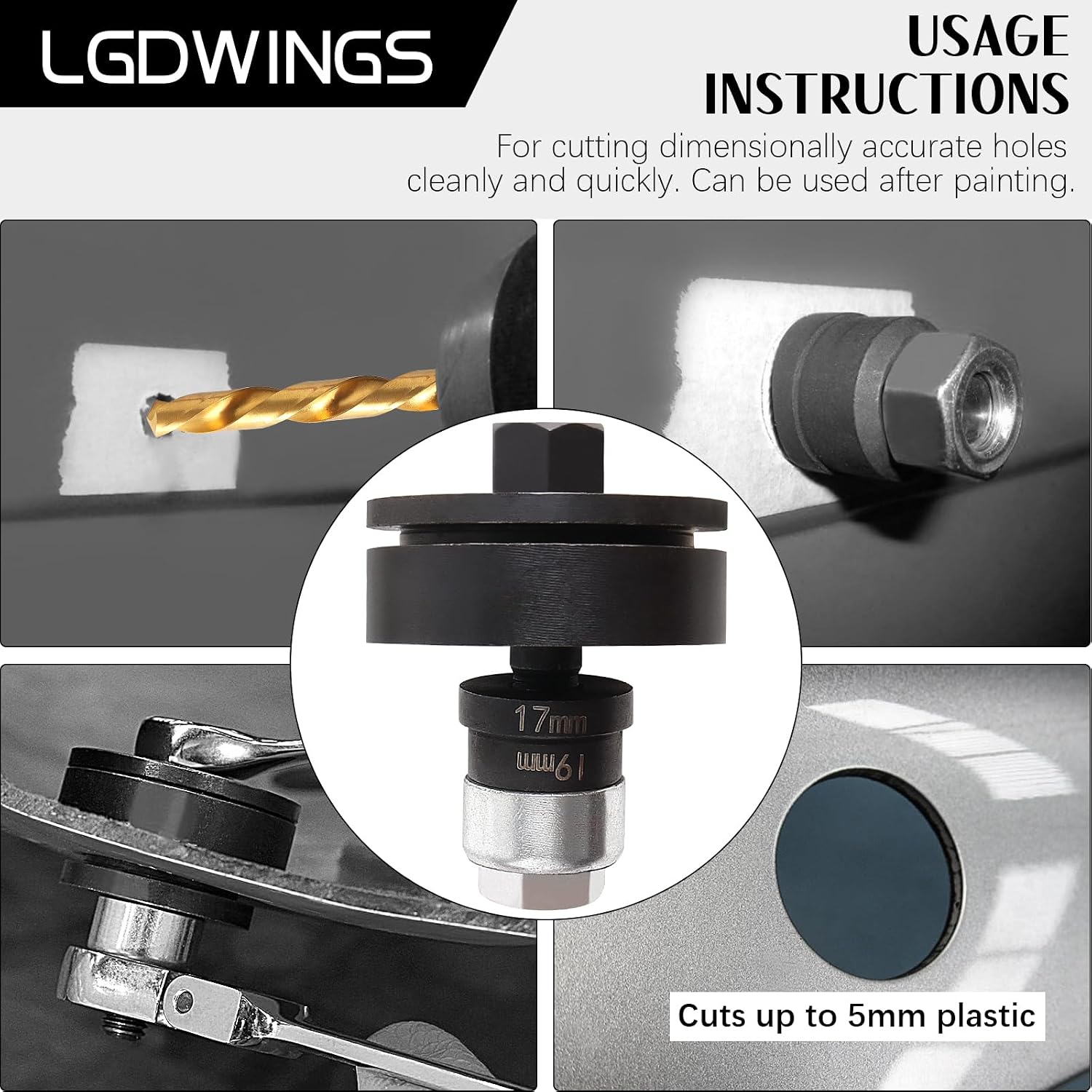 17-Pc Parking Sensor Hole Cutter Kit, Bumper Sensor Hole Punch Kit for VW & Cars, Park Sensor Hole Punch Tool and Lens Hole Maker, Manual Bumper Hole Cutting Tool Set 17-32mm