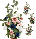 Ling's moment 17.5' Tall Standing Artificial Flowers Arrangements 4 pcs Wedding Aisle Runner Chair Decorations Dusty Rose Navy Centerpieces for Ceremony Reception Rose Floral Party Outdoor