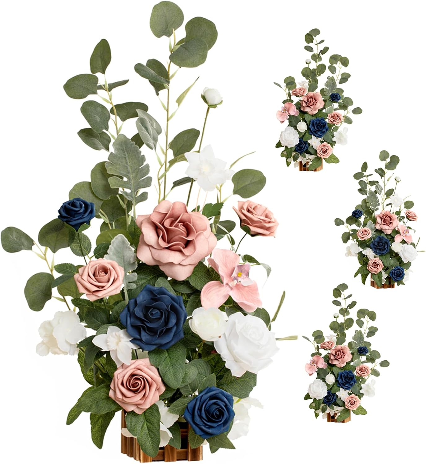 Ling's moment 17.5' Tall Standing Artificial Flowers Arrangements 4 pcs Wedding Aisle Runner Chair Decorations Dusty Rose Navy Centerpieces for Ceremony Reception Rose Floral Party Outdoor