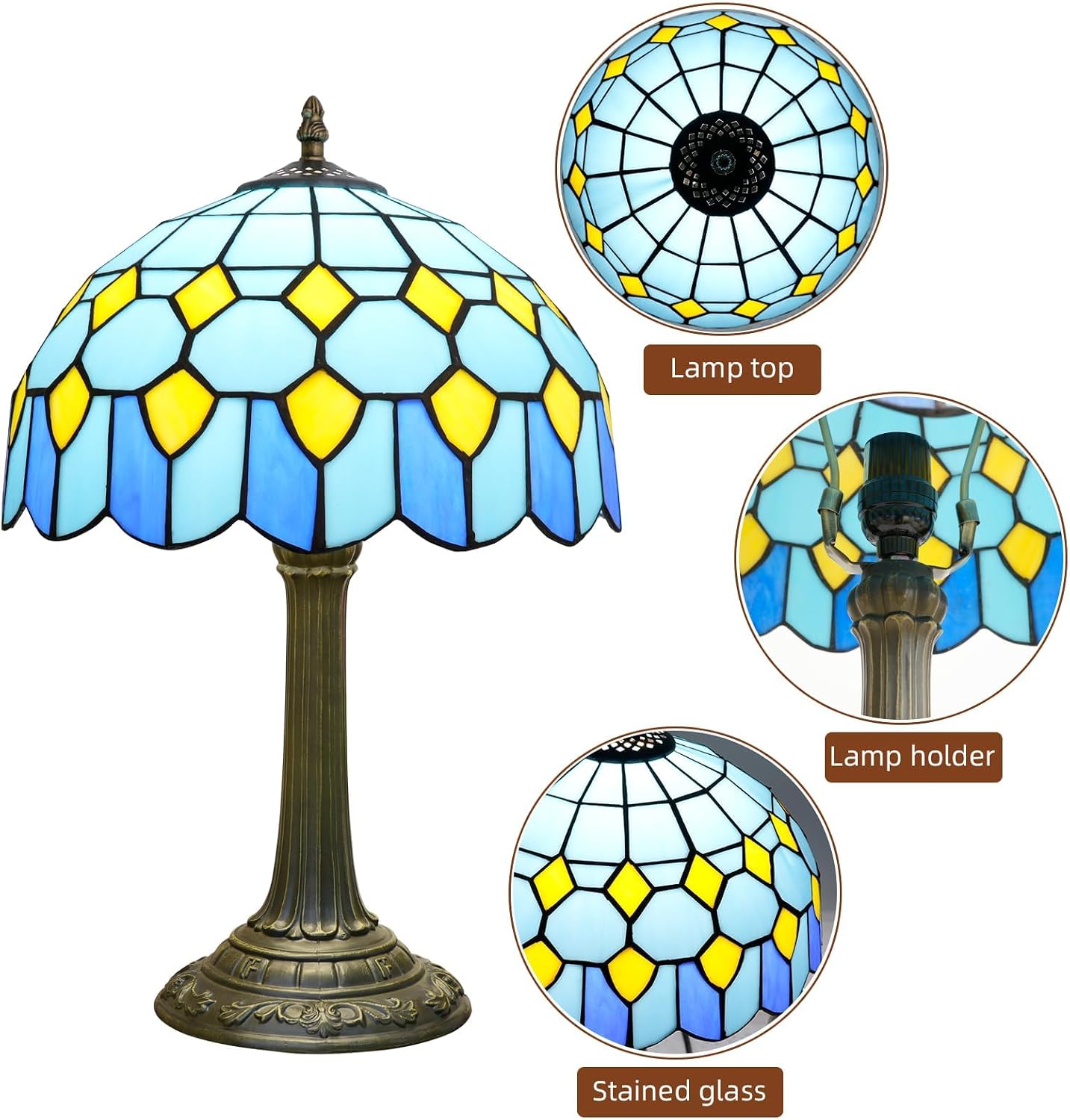 Tiffany Lamp Modern Design Blue Mediterranean Style Stained Glass Lamps Coastal Beach Theme Living Room Office Hotel Bar Kitchen Restaurant Bedroom Bedside Gift Home Decor 12X19 Inch end Table Lamp