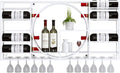 White Wall Mounted Wine Rack with Glass Storage Modern Liquor Shelf for Bottles and Glasses Mini Bar Shelves for Corner Coffee Bar Cabinet 120x11x72cm