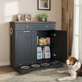 Double Door Dog Feeding Station with Storage, 10 Gallons Tilt Out Trash Can Cabinet, Dog Food Cabinet with 4 pcs Dog Bowl for Kitchen/Living Room (Black, Double Door)