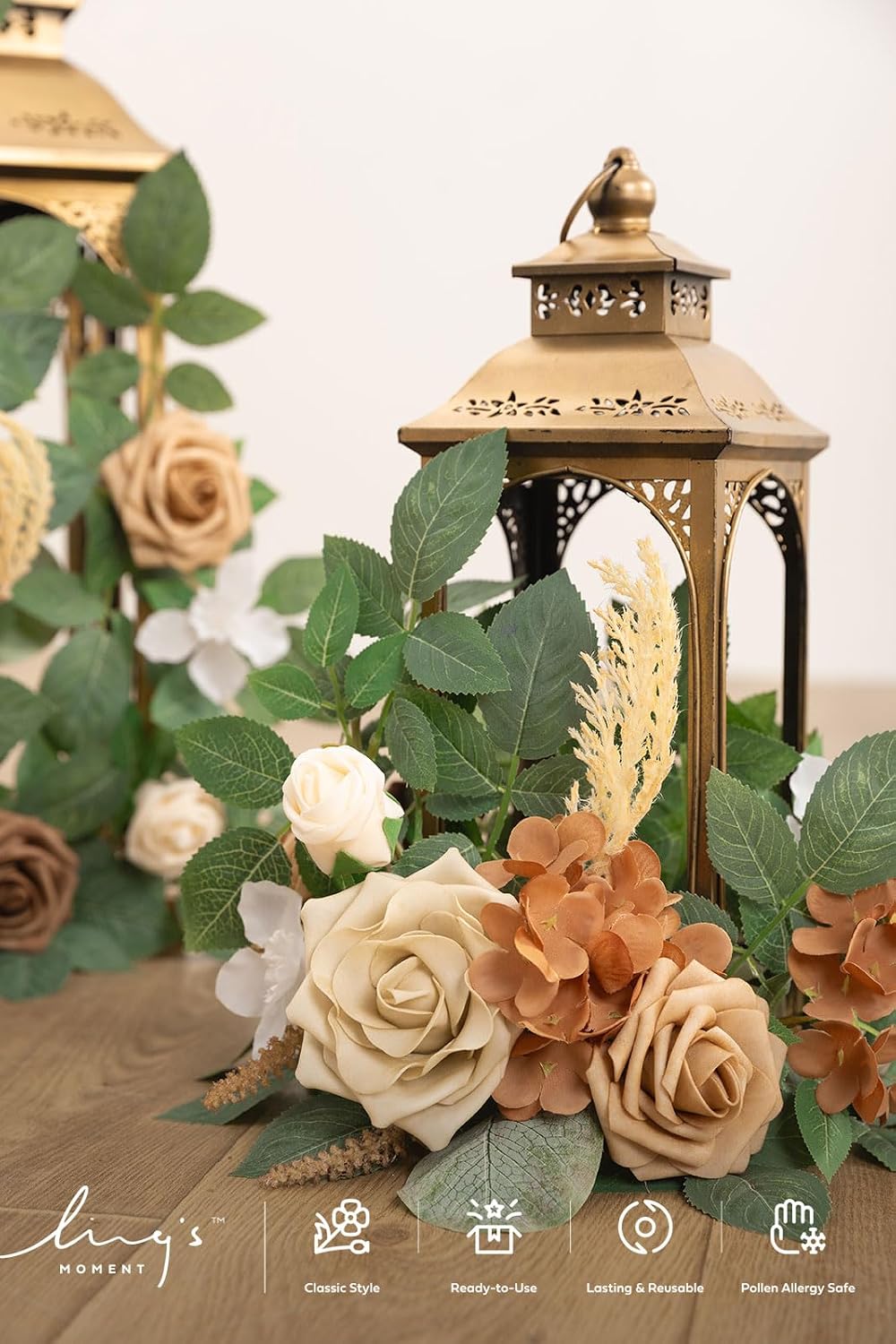 Ling's moment 6Pack 2ft Artificial Flowers Garland Beige Brown Lantern Flower Wedding Arch Floral Aisle Centerpieces Decor for Chair Signs Table Wall Window Cake Decoration（not Including Lanterns）