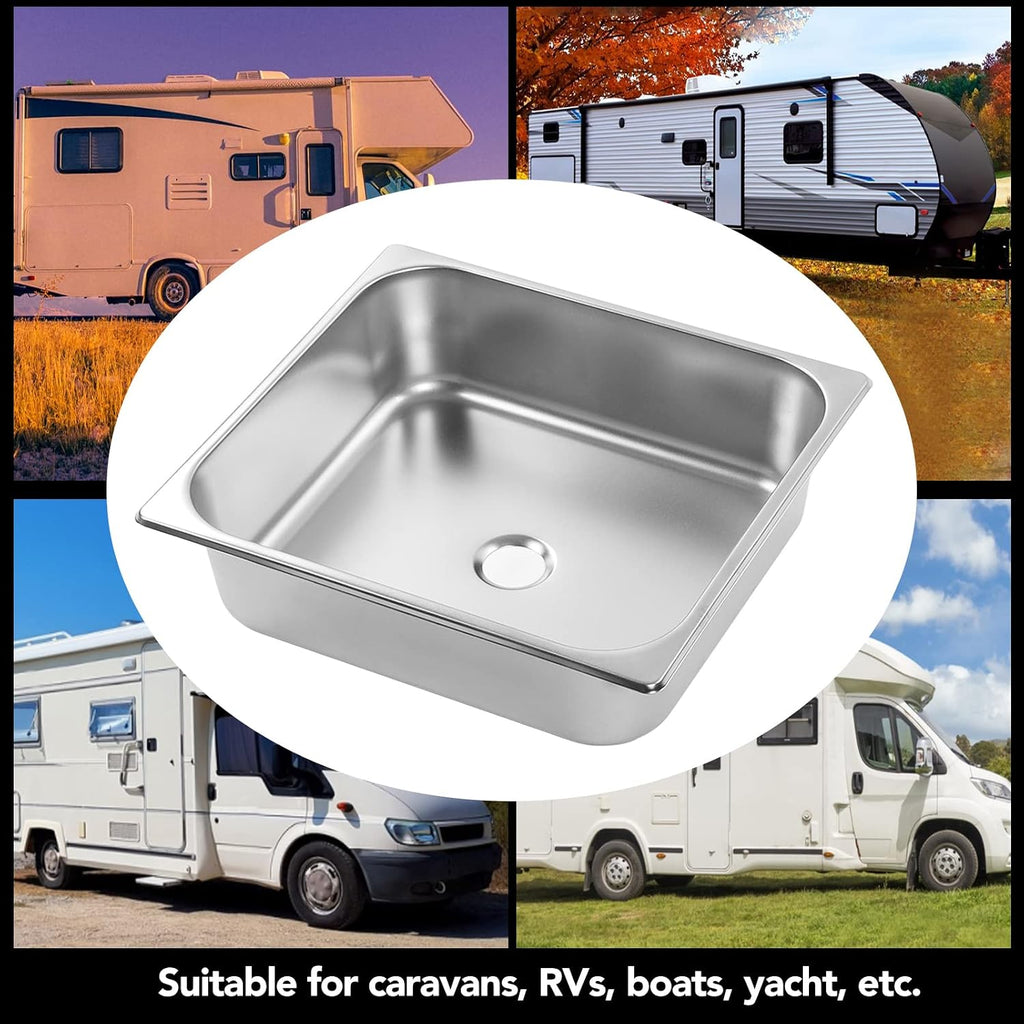 Single Sink Bowl, Fast Discharge Undermount Single Sink, Square Stainless Steel Kitchen Sink for RV Yacht Bathroom