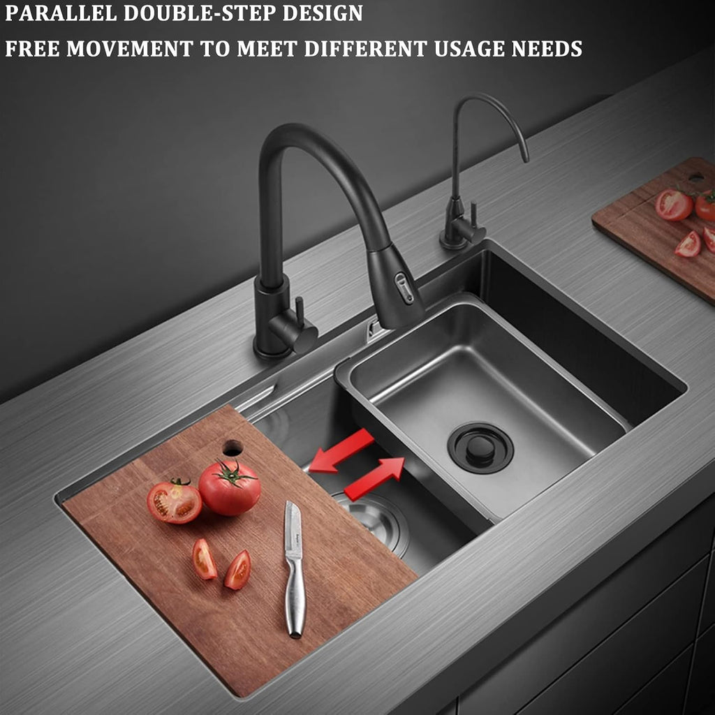304 Stainless Steel Kitchen Sink Multi-functional Ladder Type Bar Sink Under Mount RV Sink Single Bowl Sink with Pull-Out Faucet and Drainage Components (Color : Black, Size : 75x41x21cm) (Black 7