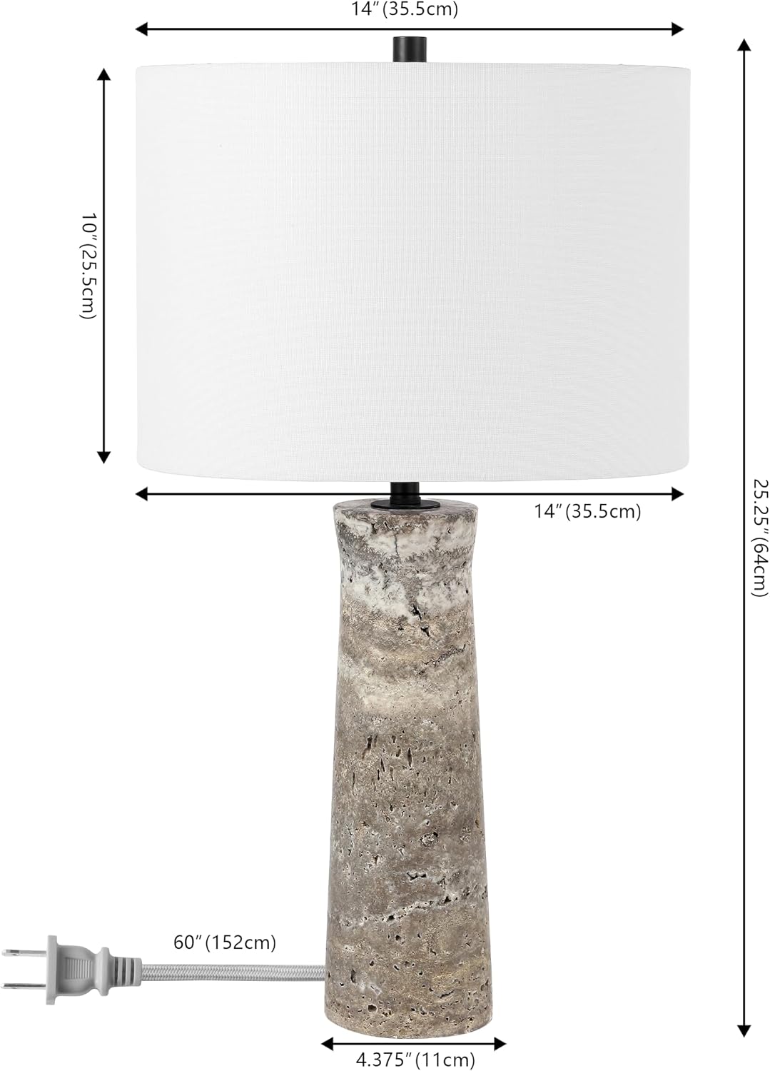 SAFAVIEH Lighting Collection Alana Grey Travertine 25-inch Table Lamp for Bedroom, Living Room, Home Office, Desk, Nightstand (LED Bulb Included)