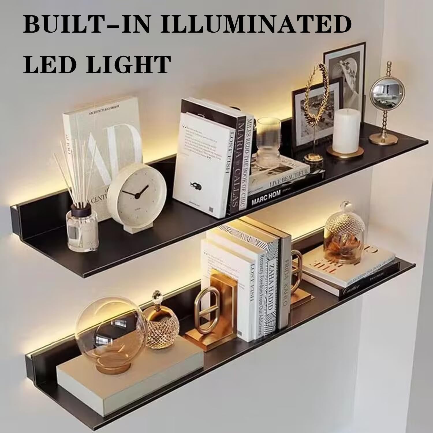 Corner Ledge Wall Shelf,Modern Wall Mounted LED Floating Shelf for Commercial Bar Living Room Bathroom Gold 23.6in