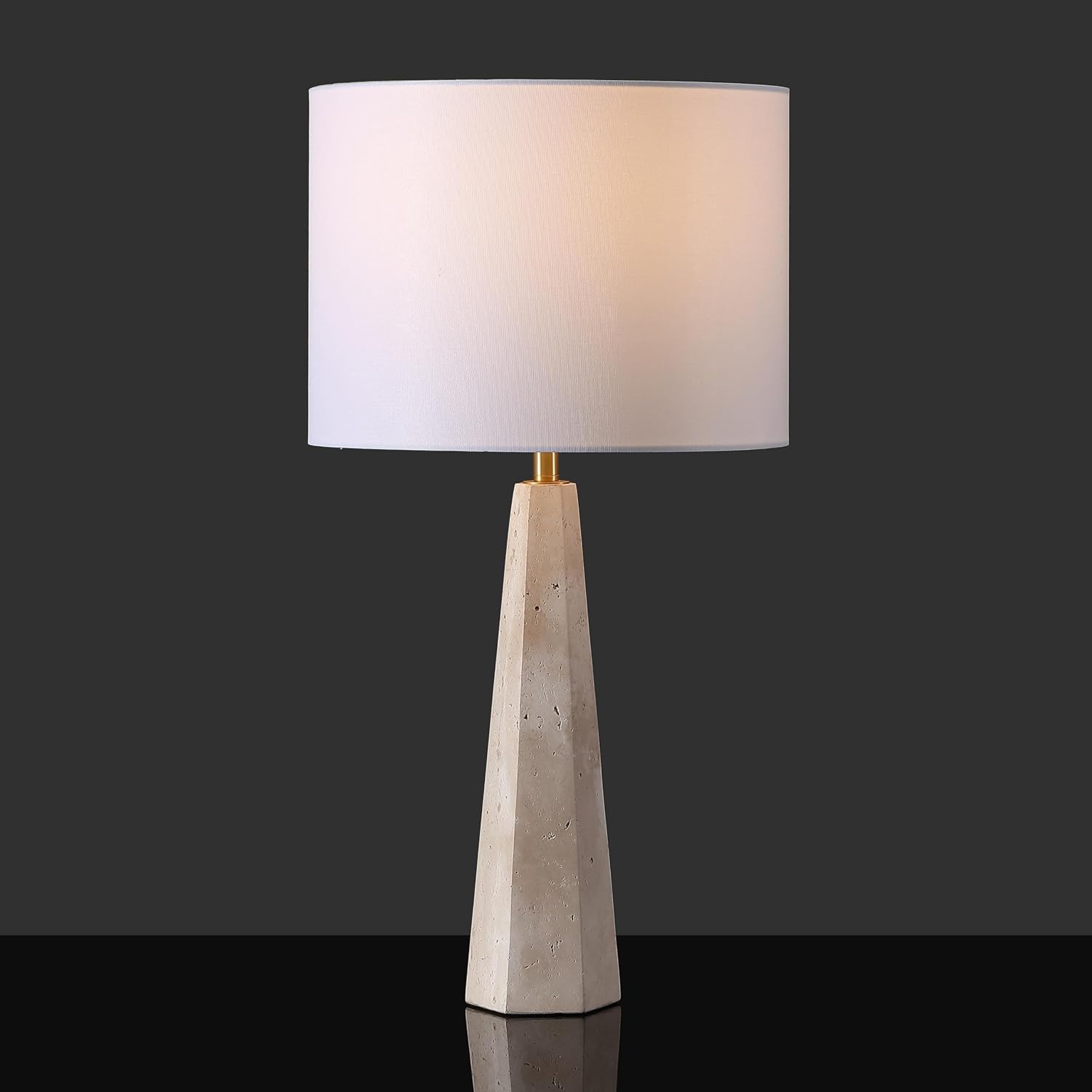 SAFAVIEH Couture Lighting Collection Gabryanna Travertine/White 26-inch Dimmable Table Lamp for Bedroom Living Room Home Office Desk Nightstand (LED Bulb Included)