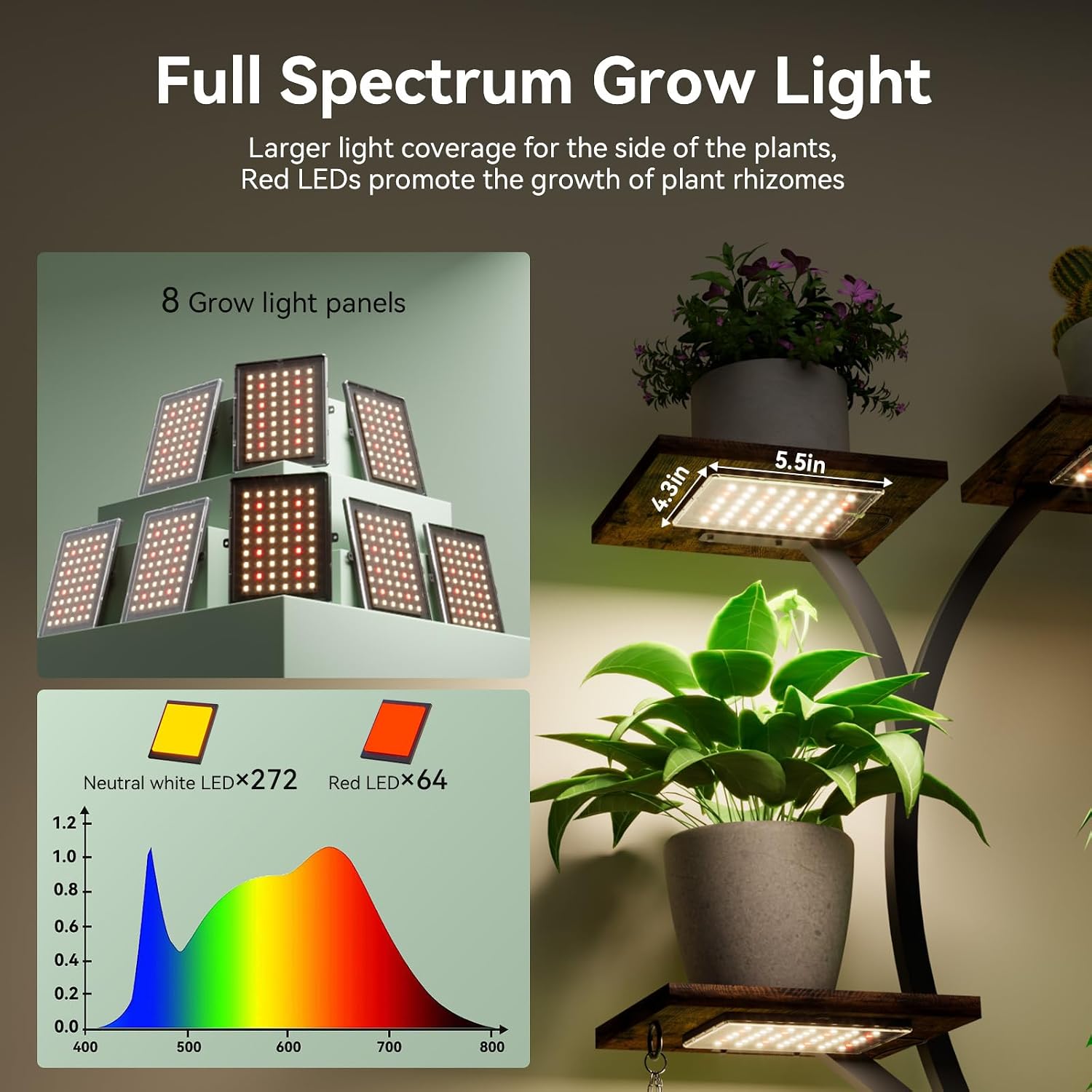 Plant Stand Indoor with Grow Lights 9 Tiered Wood Plant Shelf 62' Tall Plant Stand Metal Frame for Indoor Plants Multiple Flower Pot Holder, Large Plant Rack for Living Room Patio Corner 2 Pack