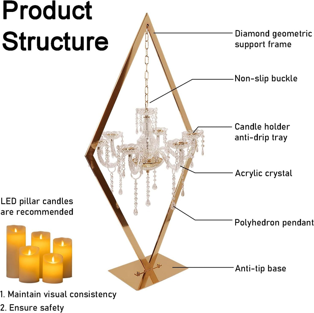 45' Gold Wedding Candelabra Set of 4 | Tall Crystal-Accent Centerpieces with Acrylic Diamond Drops for Reception Tables, Party Decor, Elegant Dining & Events