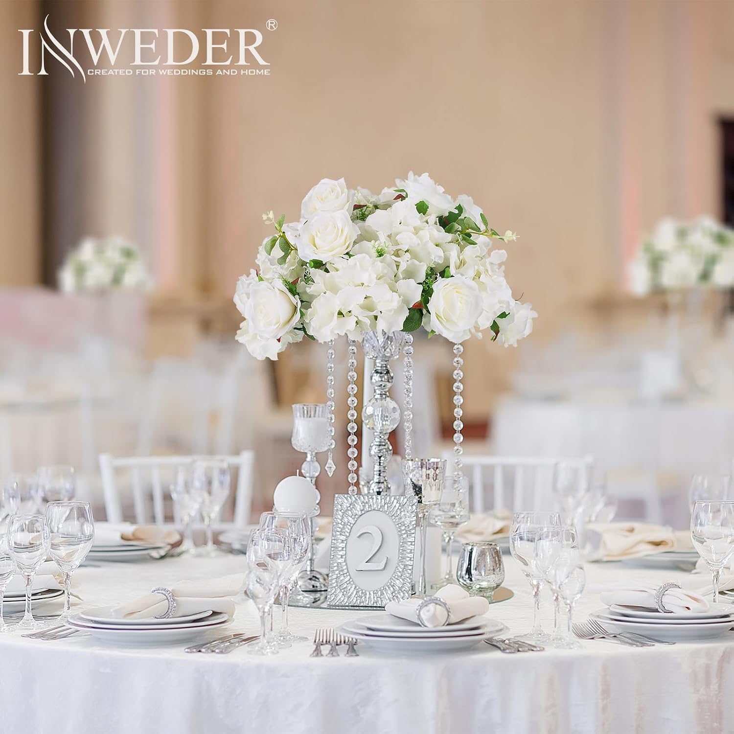 White Flowers Balls for Centerpieces: 6 PCS 14.2' Diam Flower Centerpieces for Tables in Wedding Reception Decorations Arrangement for Party Celebration Planners