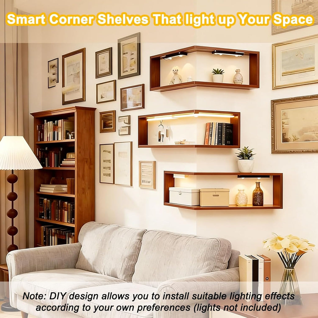 Corner Shelf, Wall Mounted Floating Corner Shelves for Bedroom & Living Room, Space Saving Display Shelf for Collectibles, Plants & Books(L-Shape A 30 x 60 x 20 cm,10 Pack)