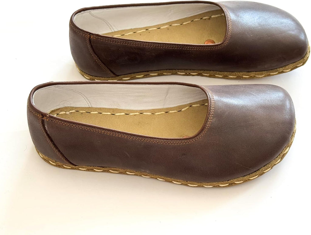 Grounding Shoes for Women, Barefoot Leather Shoes,Earthing with Copper Rivet, Wide Toe Box, Minimalistic Shoes, Gifts for Him | Bitter Brown