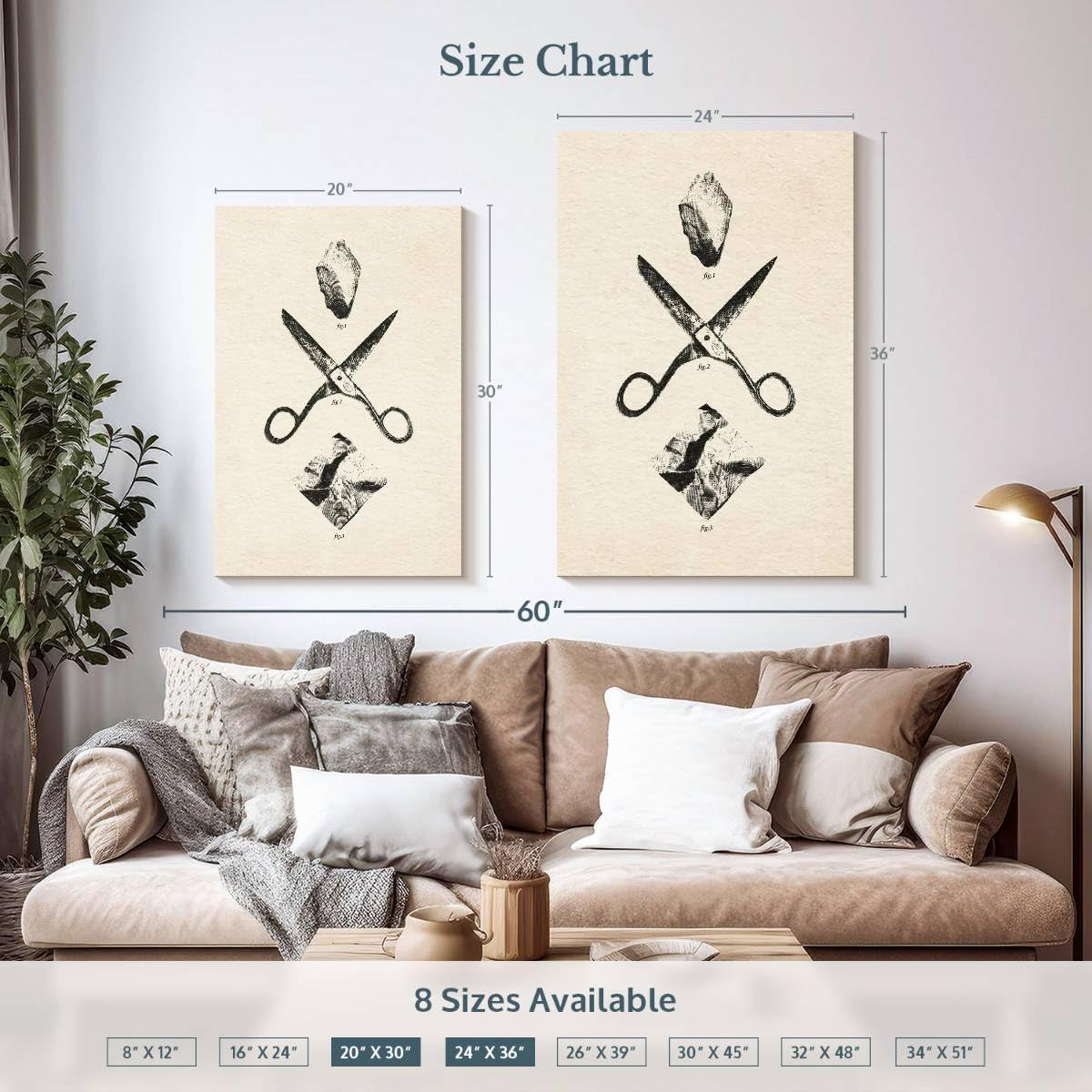 ElephantStock - Rock Scissors Paper Vintage Wall Art - Vertical Canvas Wall Art - Home Office Wall Decor - Drawing Game Canvas Art - Black And Gray Decor by Daniel Coulmann - 24' x 36'