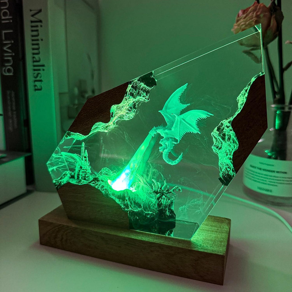 Epoxy Ice Dragon Resin Lamp, Handmade Resin Night Light with USB Port, Multi-Color LED Light, Ideal Home Bedroom Decor, Unique Birthday Holiday Gifts for Father Men Husband Boyfriend Him Kids (10'x6')