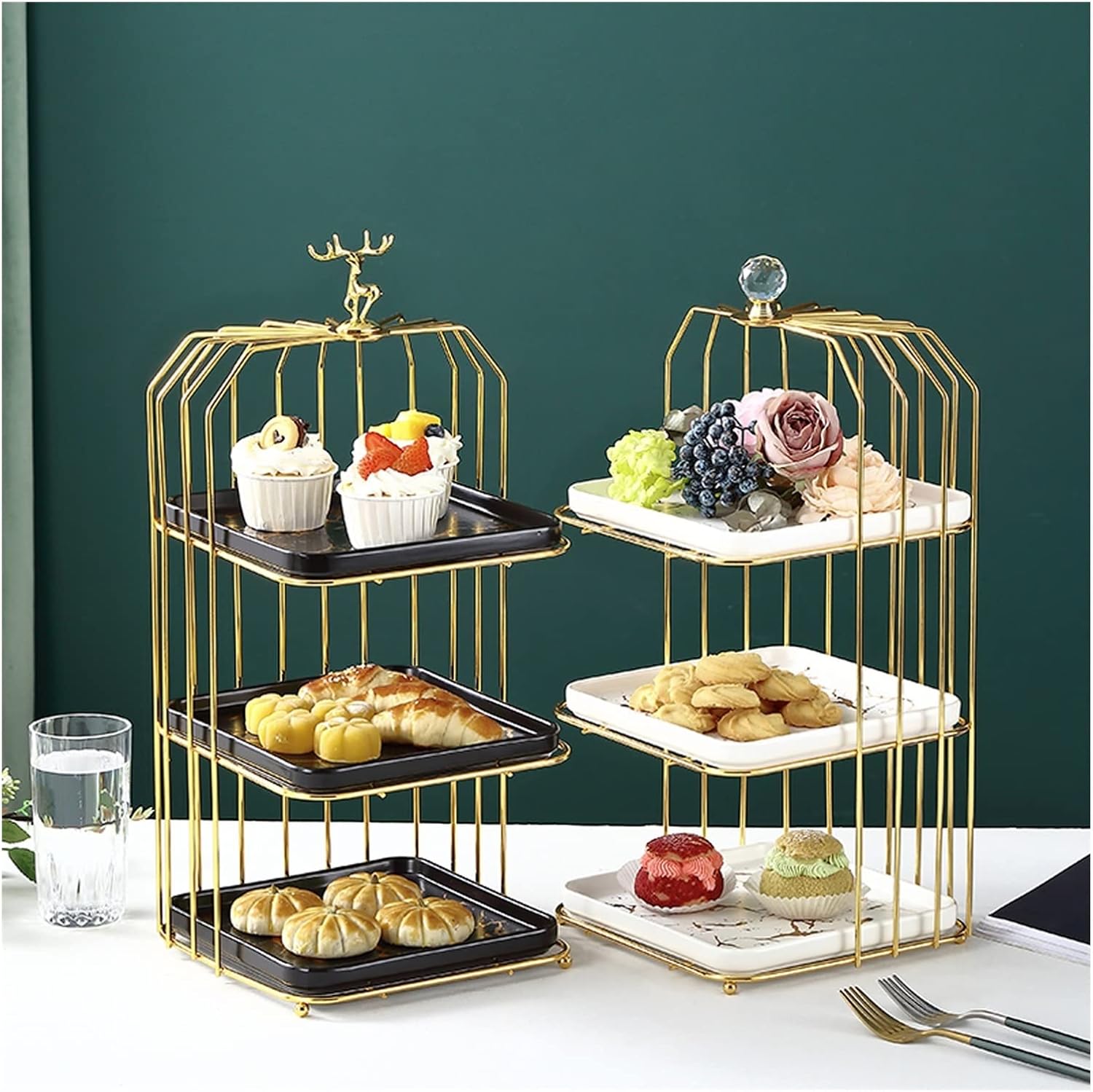 Cake Stand Creative Multi-layered Iron Cake Stand Dessert Stand Refreshment Stand Afternoon Tea Pastry Stand Snack Storage Rack Cake Holder(Color:White plate,Size:Triple layer 1)