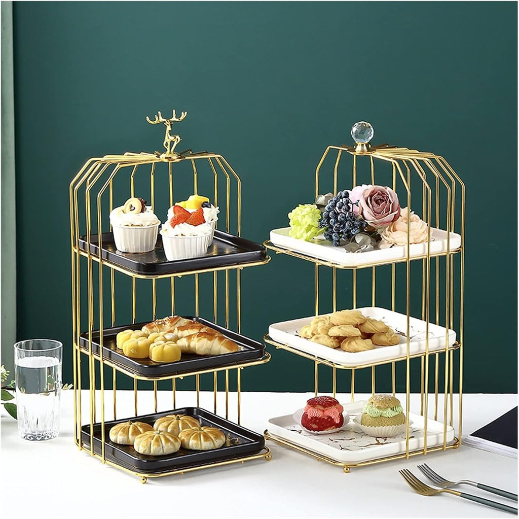 Cake Stand Creative Multi-layered Iron Cake Stand Dessert Stand Refreshment Stand Afternoon Tea Pastry Stand Snack Storage Rack Cake Holder(Color:White plate,Size:Double layer 1)