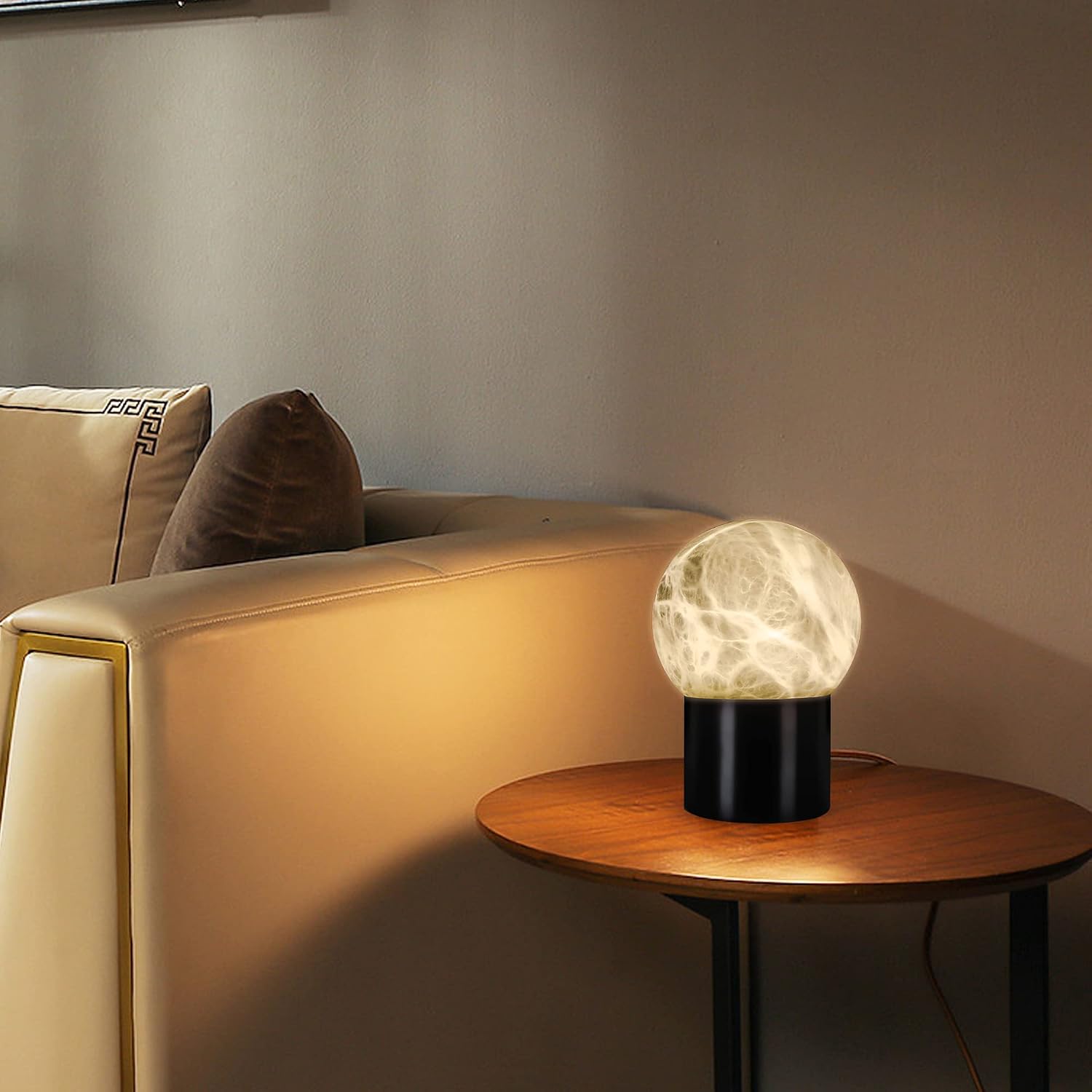 Handcrafted Natural Alabaster Unique Stone Table Lamp with Metal Stand, Mini LED Modern Stone Box Desk Lamp with Unique Veining(3.93x5.5 Inch)