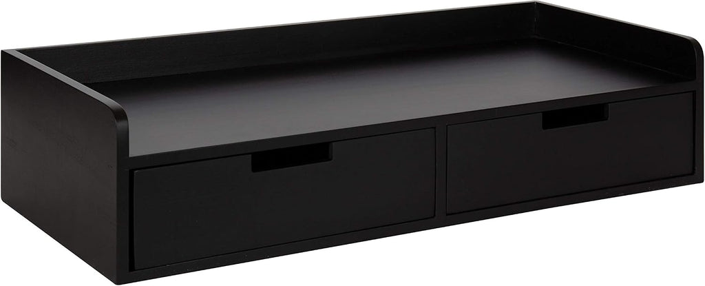 Kate and Laurel Kitt Modern Floating Shelf with Drawers, 28 x 12 x 6.5 inches, Black, Chic Floating Storage Console Table or Desk for Wall