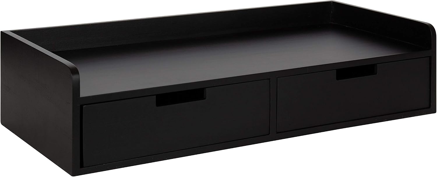 Kate and Laurel Kitt Modern Floating Shelf with Drawers, 28 x 12 x 6.5 inches, Black, Chic Floating Storage Console Table or Desk for Wall
