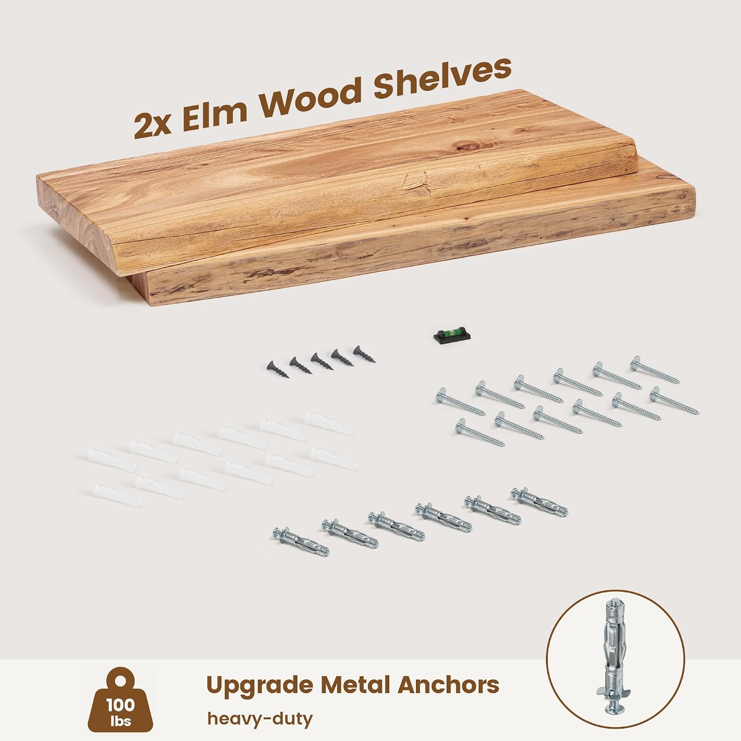 24'x9.2' Elm Floating Shelves for Wall, Live Edge, Natural, 2-Pack | 1.4' Thick Reclaimed Wood Shelves with Invisible Bracket for Living Room, Bedroom, Kitchen & Bathroom Storage