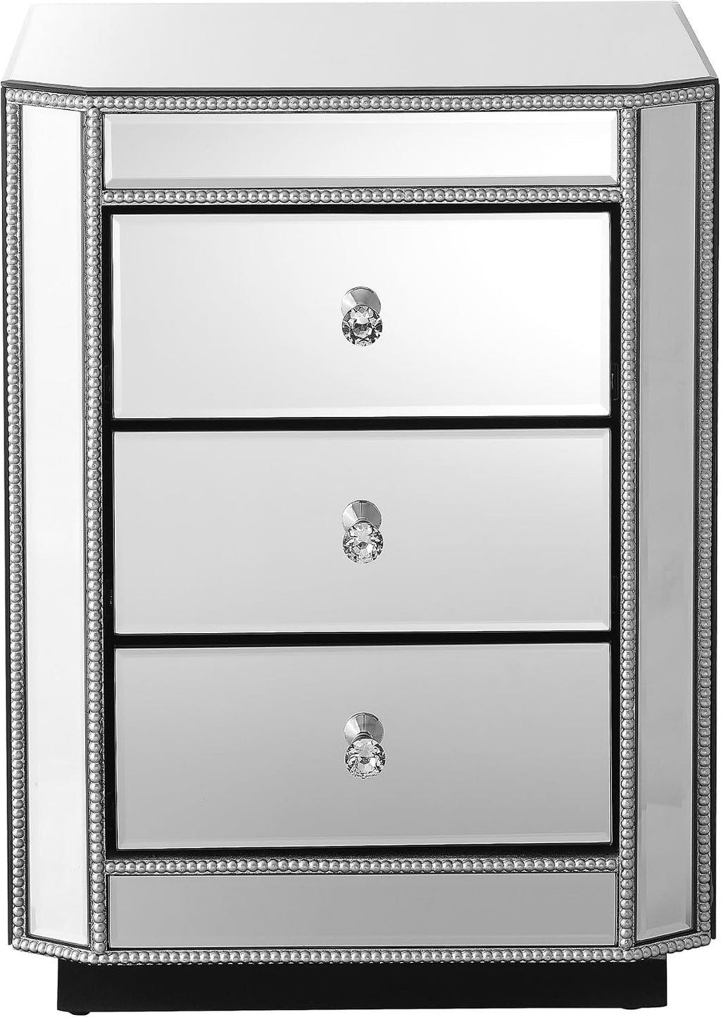 3-Drawer Mirrored Nightstand Bedside Table, Modern Mirrored End Side Table for Living Room, Bedroom, Entryway