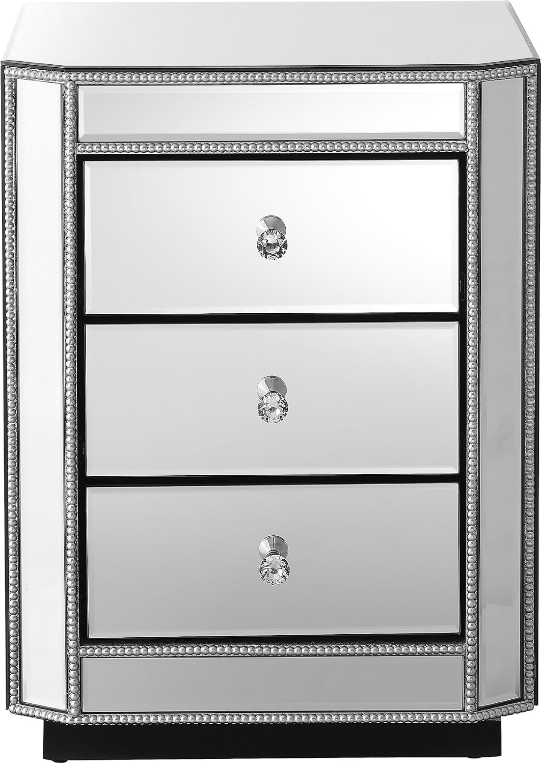 3-Drawer Mirrored Nightstand Bedside Table, Modern Mirrored End Side Table for Living Room, Bedroom, Entryway