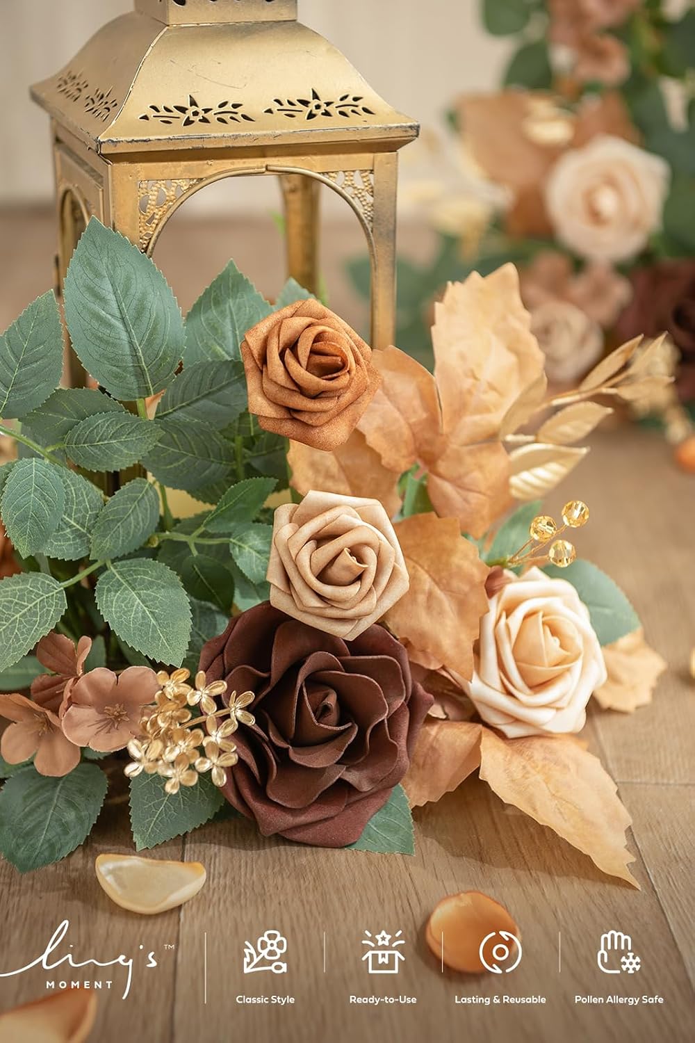 Ling's moment 6Pack 2ft Artificial Flowers Garland Walnut Brown Lantern Flower Centerpieces Sepia Wedding Aisle Decor Chair Flowers Arch Floral for Signs DIY Table Wall Window Cake Decoration