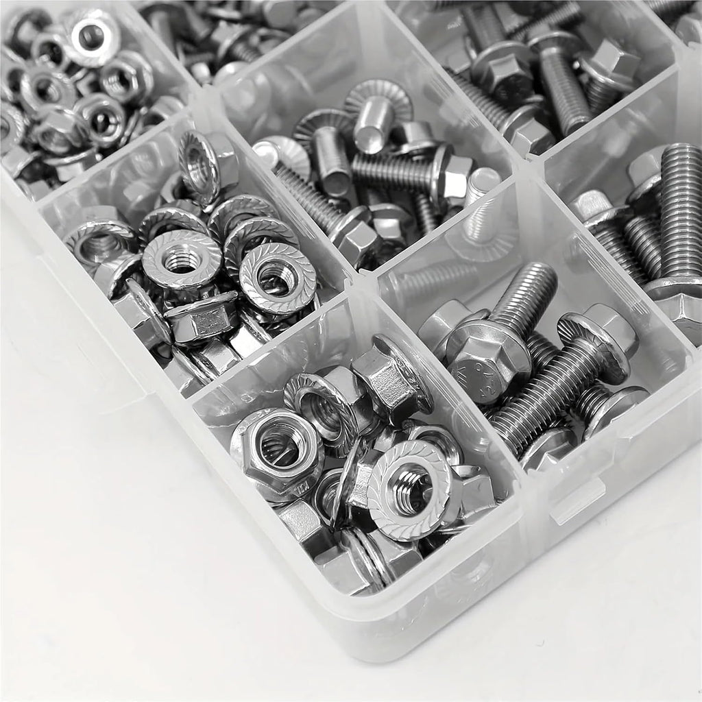 Set Screw Assortment Kit 240PCS 304 Stainless Steel Metric Flanged Bolts and Nuts Kit for Homeowners,DIYers,Mechanics,Industrial Workers