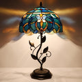 Tiffany Table Lamp, Stained Glass Desk Light, W12H19 Inch, Metal Leaf Base (Blue Baroque Style)