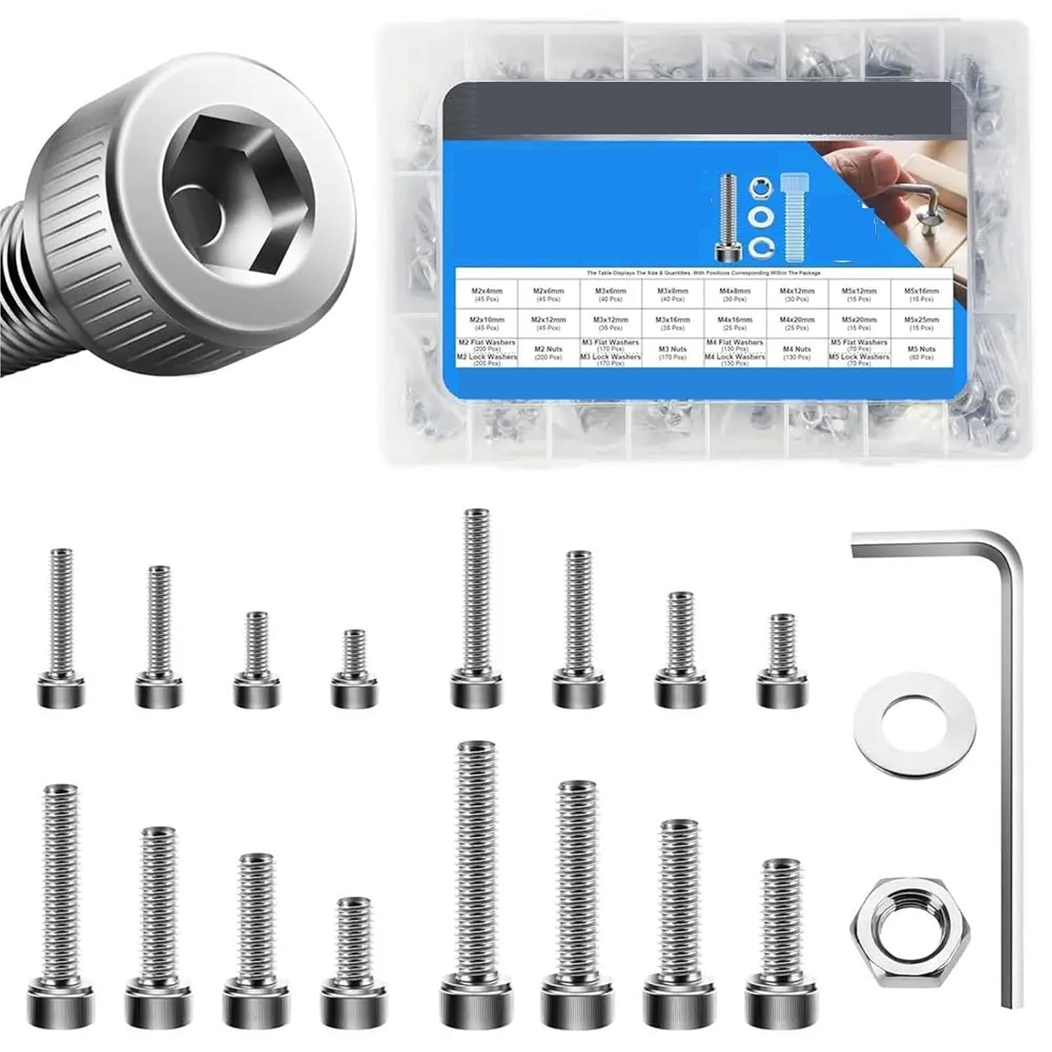 Set Screw Assortment Kit 2200Pcs 304 Stainless Steel Metric Screw Set for Homeowners,DIYers,Mechanics,Industrial Workers