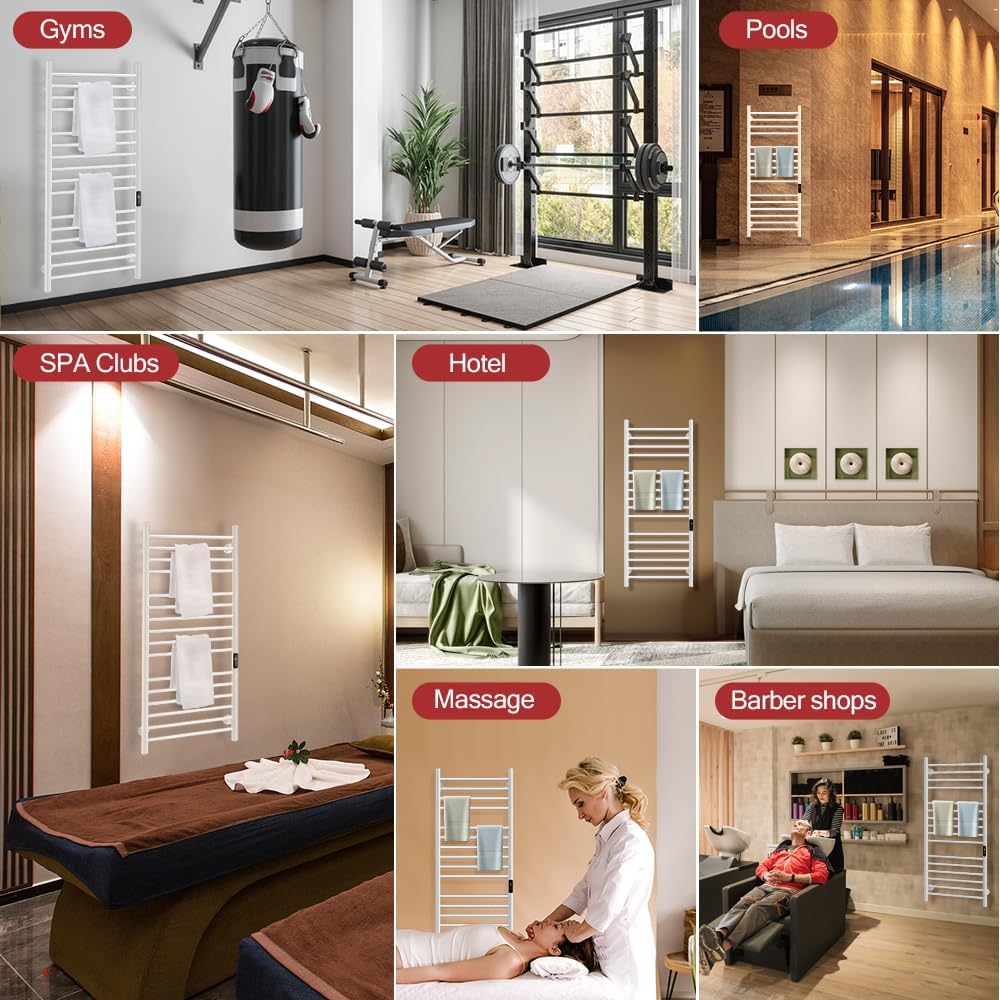45.3'(L) x 19.5'(W) Wall Mounted Towel Warmer, Heated Towel Racks for Bathroom, Towel Dryer Heater, 16-Bars White, CSA Certified.